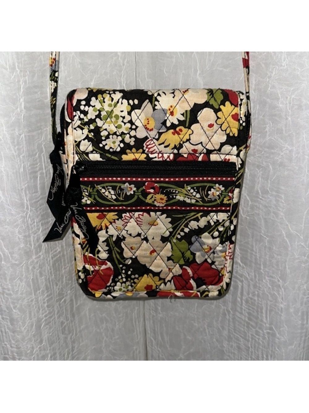 Vera Bradley Poppy Fields Black Red Floral Cotton Hipster Crossbody Bag